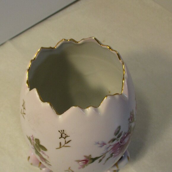 Vintage Napco Japan Porcelain Pale Pink Floral Egg Footed  Bowl Vase - Picture 6 of 8
